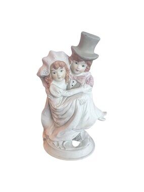 Vintage Bride Groom Wedding Cake Topper Ceramic Top Hat Couple Figurine